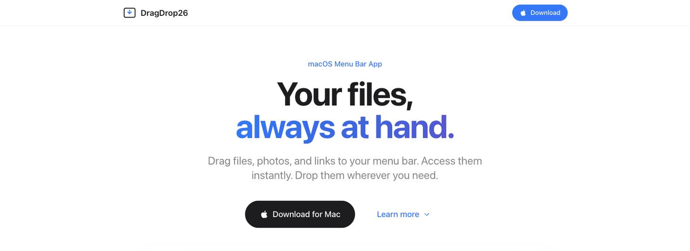 DragDrop26 holds files, photos, and links in the macOS menu bar.