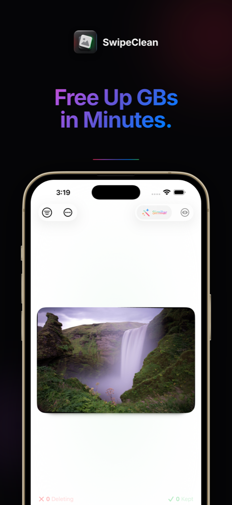 You swipe through the photo library. The app removes the photos that you reject.